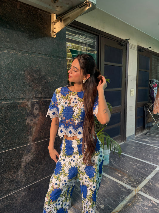 Bluemaze - 2 piece Floral Crochet Co-ord Set
