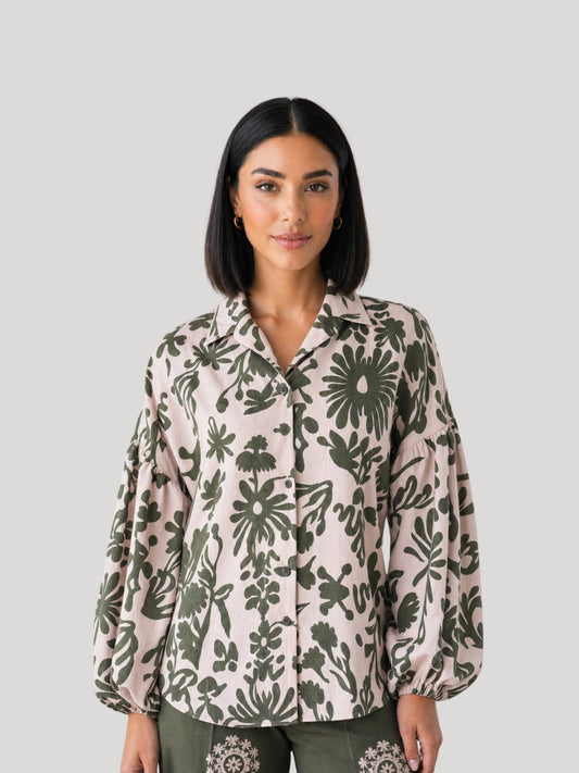 Into The Wild Botanical Balloon Sleeve Shirt - Missova