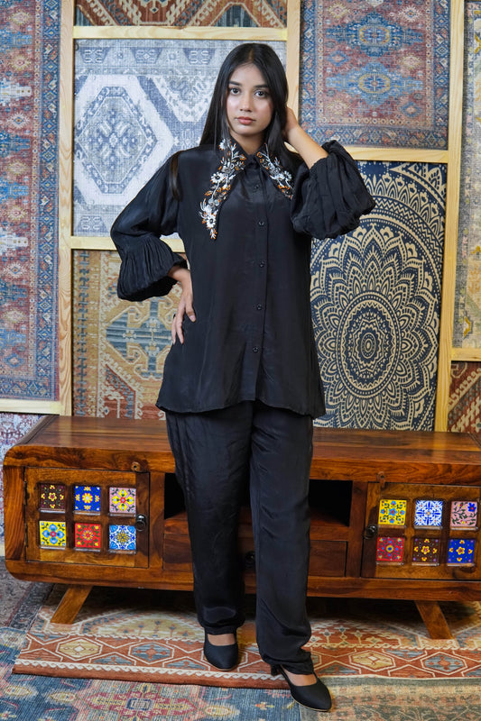 Long Collar Pant Set