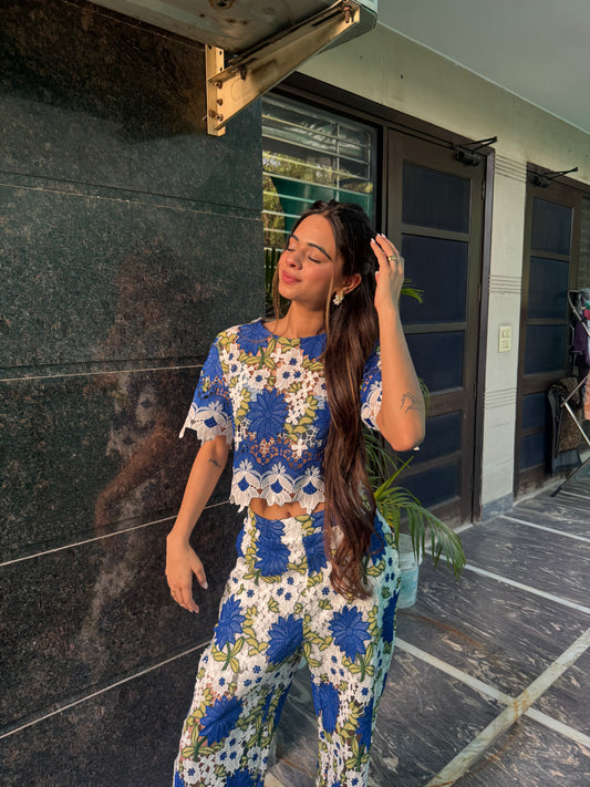 Bluemaze - 2 piece Floral Crochet Co-ord Set