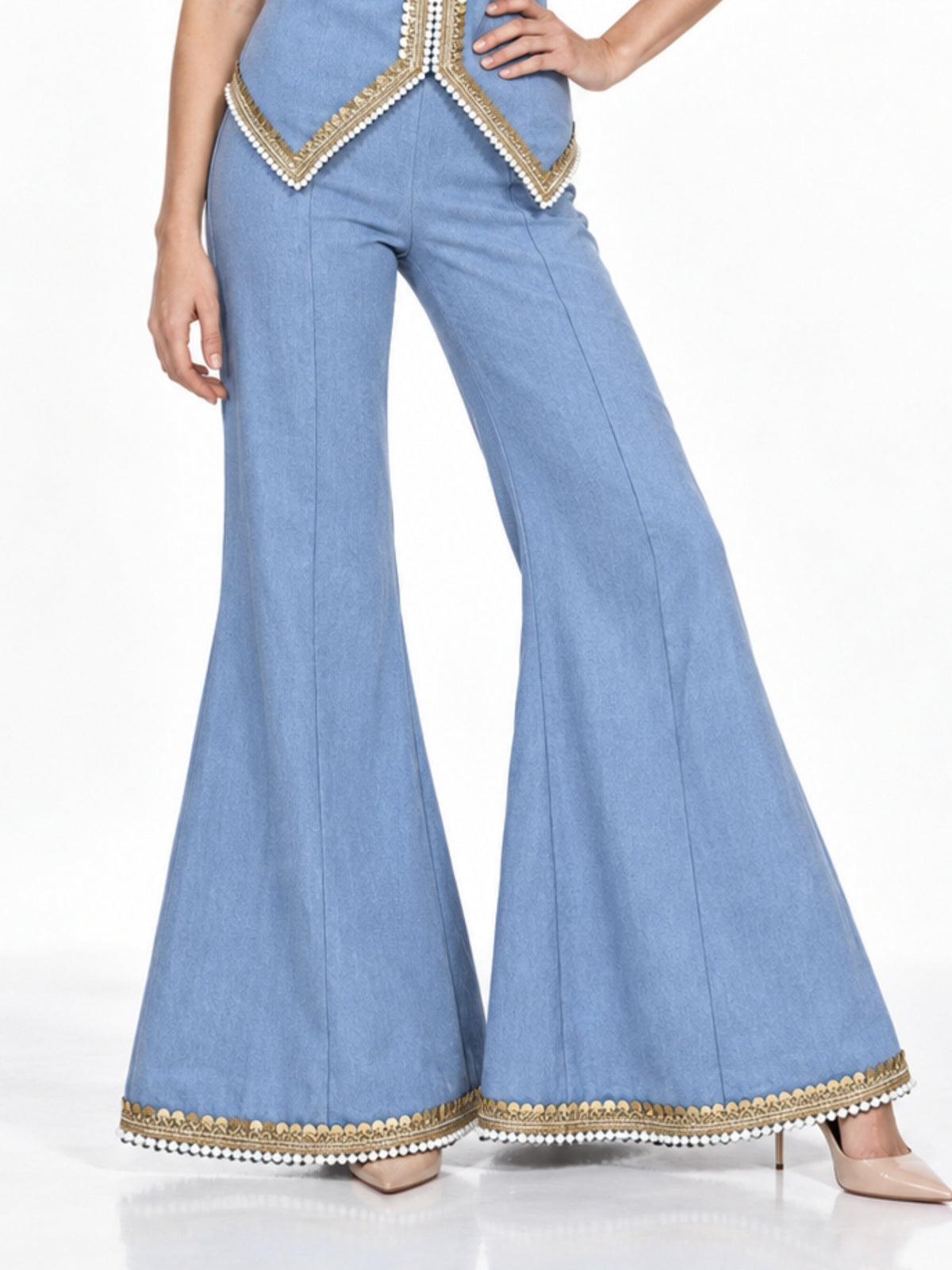 La Belle Pearl Trim Extreme Flare Palazzo Pants