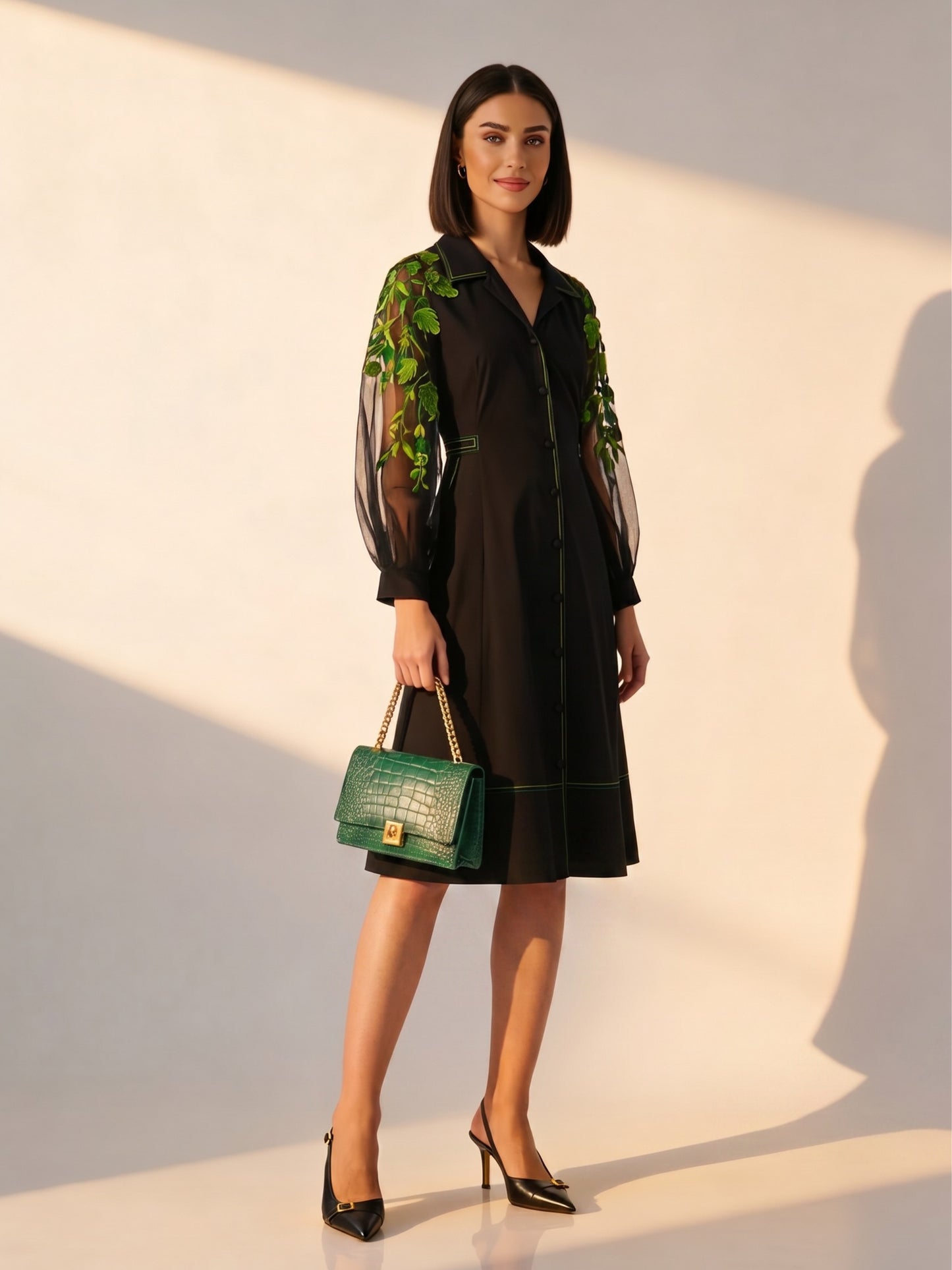 Eden Embroidered A-Line Midi Dress