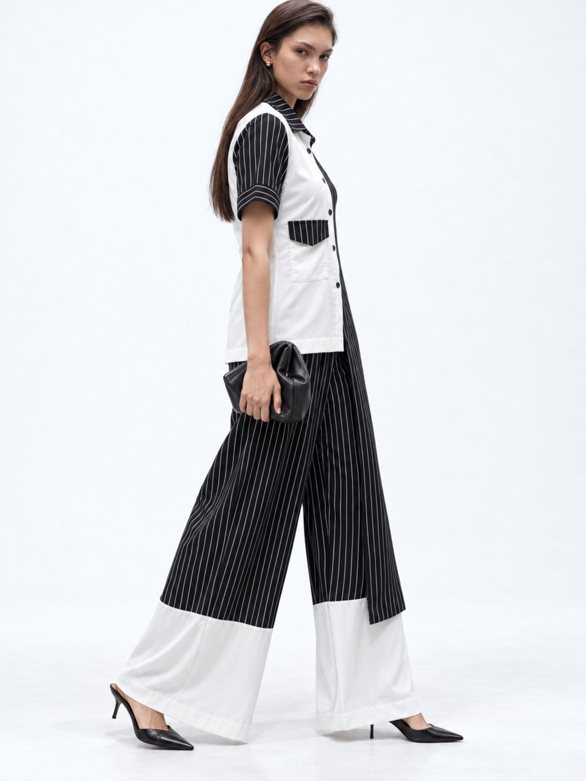 Checkmate Pinstripe Contrast-Hem Palazzo Pants - Missova