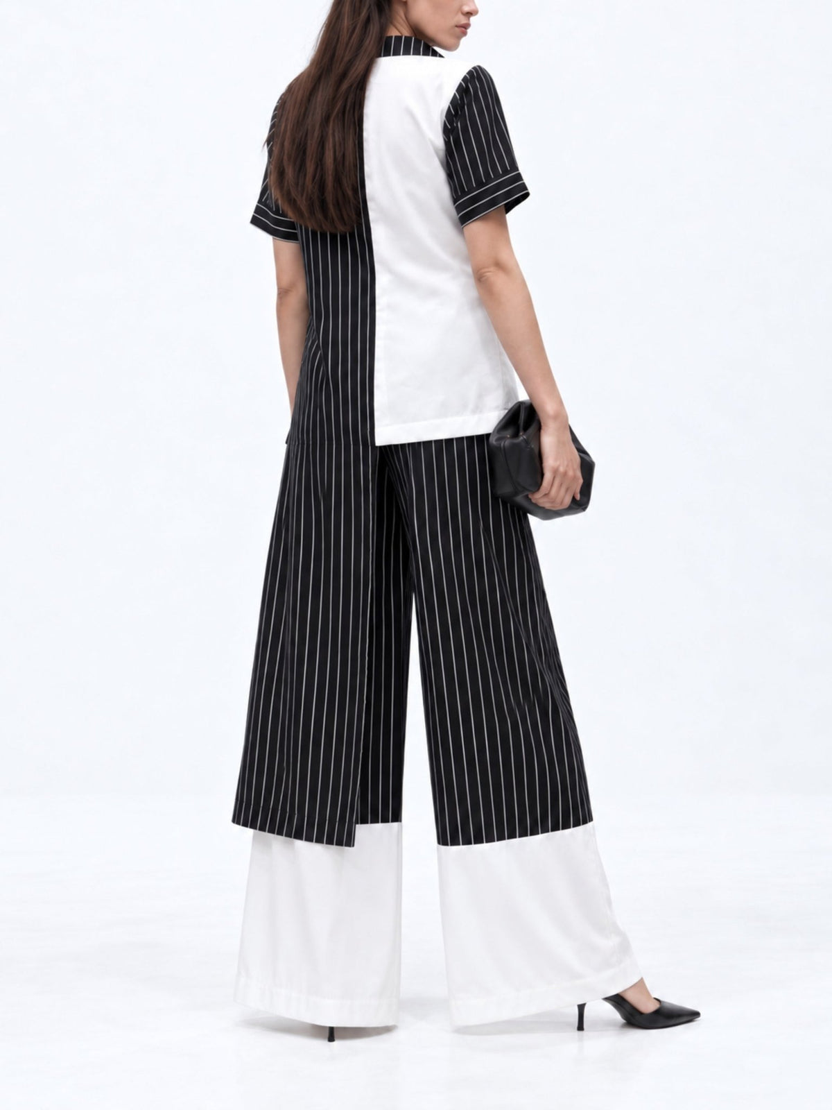 Checkmate Pinstripe Contrast-Hem Palazzo Pants - Missova