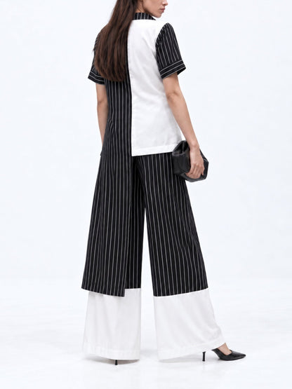 Checkmate Pinstripe Contrast-Hem Palazzo Pants - Missova