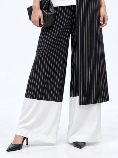 Checkmate Pinstripe Contrast-Hem Palazzo Pants - Missova