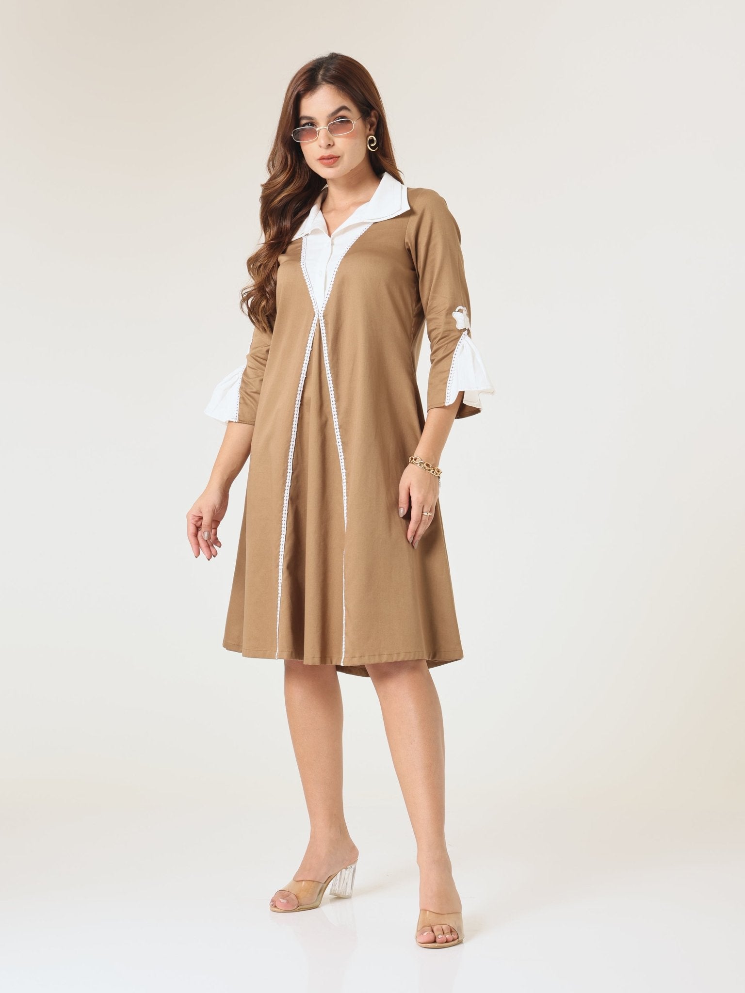 Coffee Glow Relaxed A - Line Midi Dress - Missova