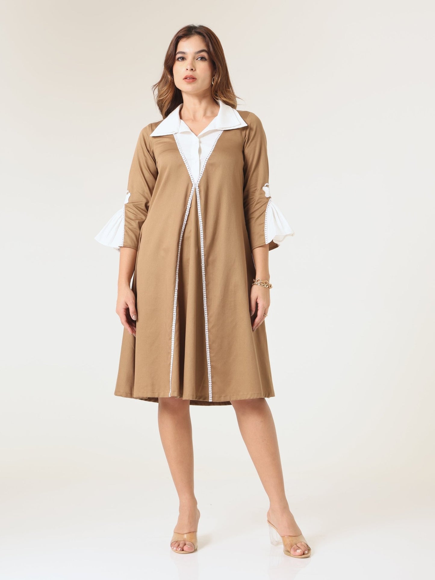 Coffee Glow Relaxed A - Line Midi Dress - Missova
