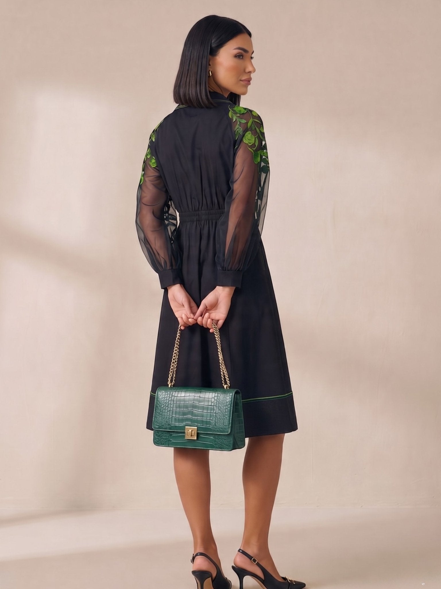 Eden Embroidered A - Line Midi Dress - Missova
