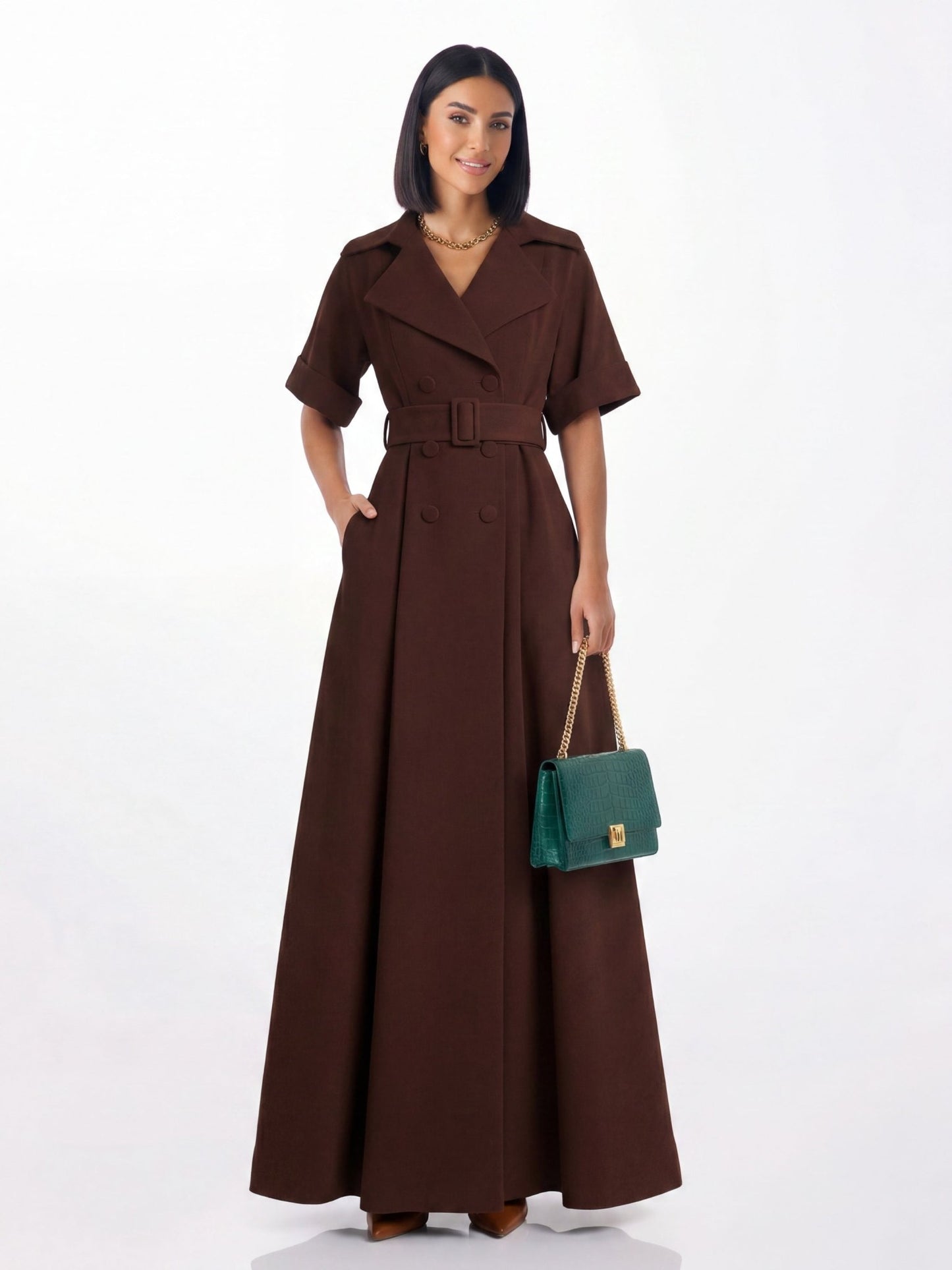 Emberline Belted Trench Maxi Dress - Missova