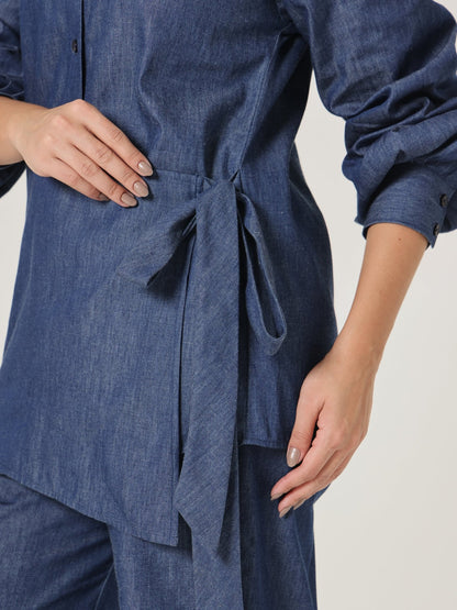 Indigo Asymm Side - Tie Wrap Top - Missova