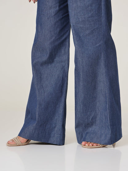 Indigo Fluid Relaxed Wide - Leg Pants - Missova