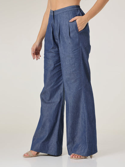 Indigo Fluid Relaxed Wide - Leg Pants - Missova