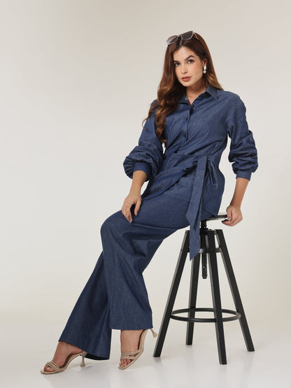 Indigo Fluid Relaxed Wide - Leg Pants - Missova