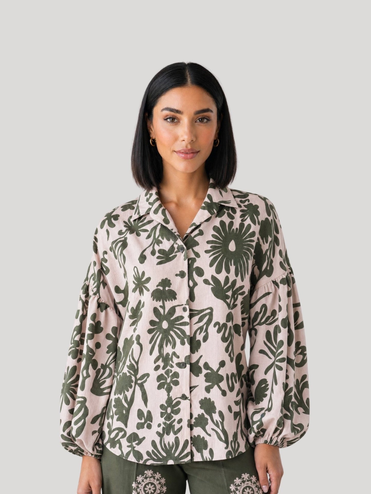 Into The Wild Botanical Balloon Sleeve Shirt - Missova