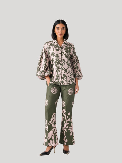 Into The Wild Printed Olive Relaxed Pants - Missova