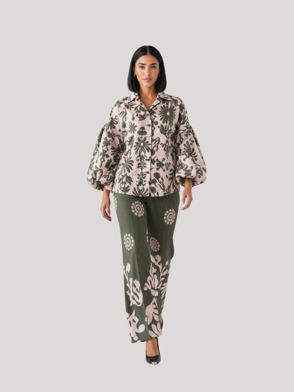 Into The Wild Printed Olive Relaxed Pants - Missova