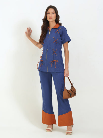 Kessa Contrast-Hem Straight Pants - Missova