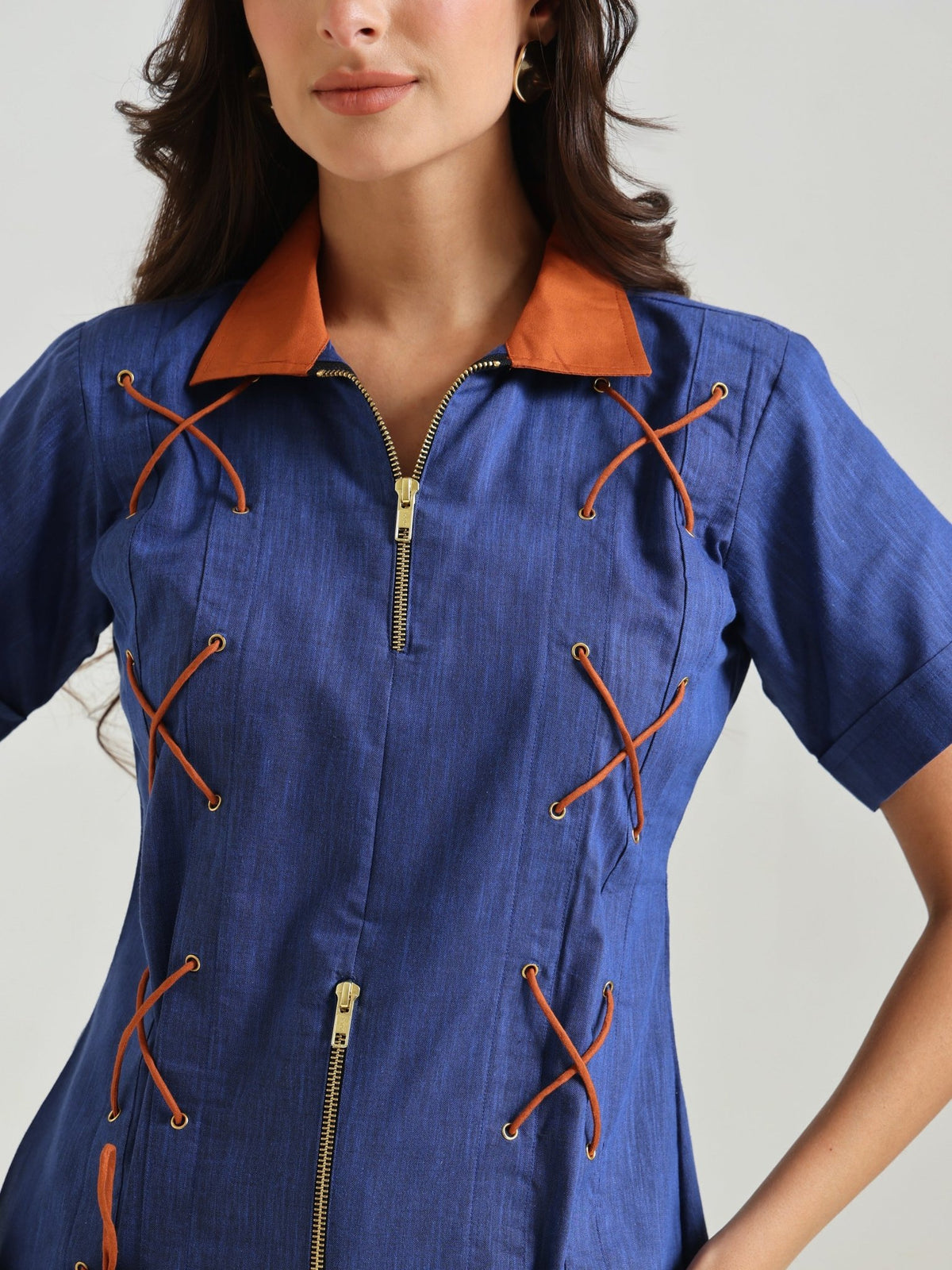 Kessa Zip-Front Lace-Up Top - Missova