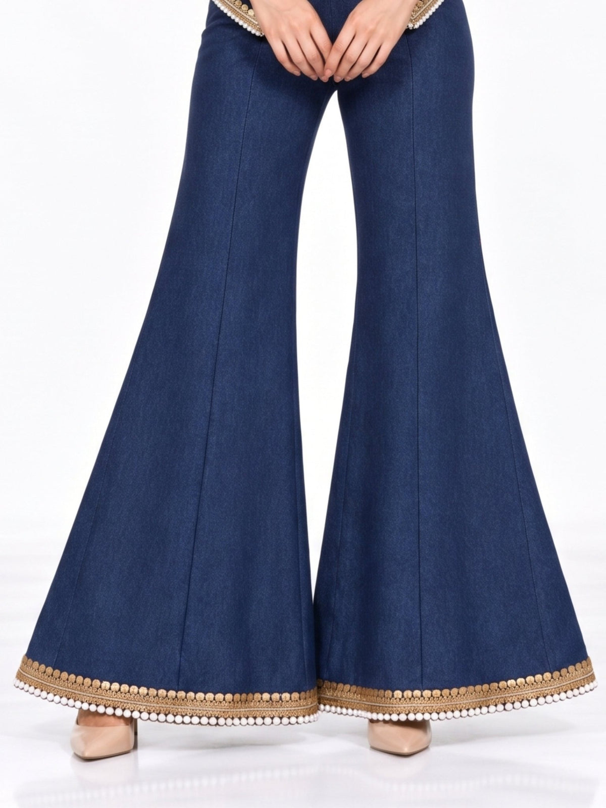 La Belle Indigo Embellished Pearl Trim Co-ord Set - Missova