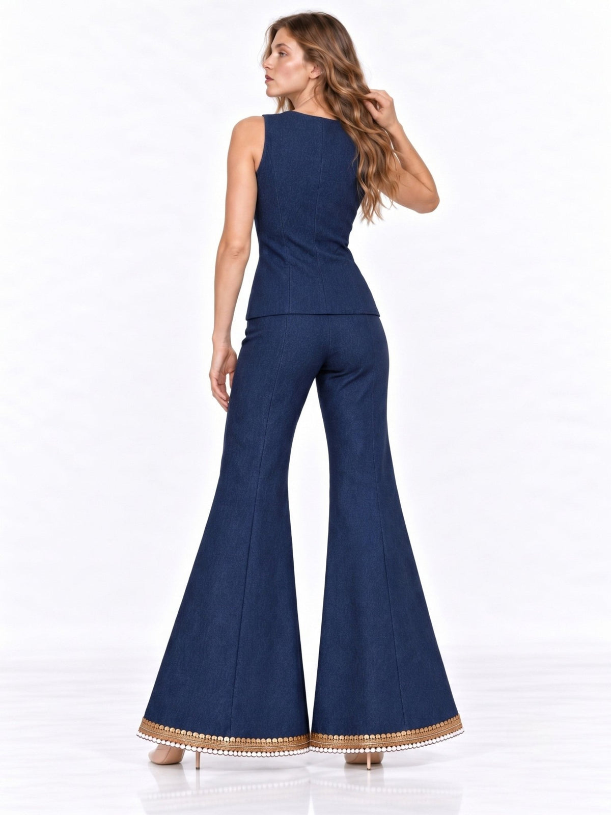 La Belle Indigo Embellished Pearl Trim Co-ord Set - Missova