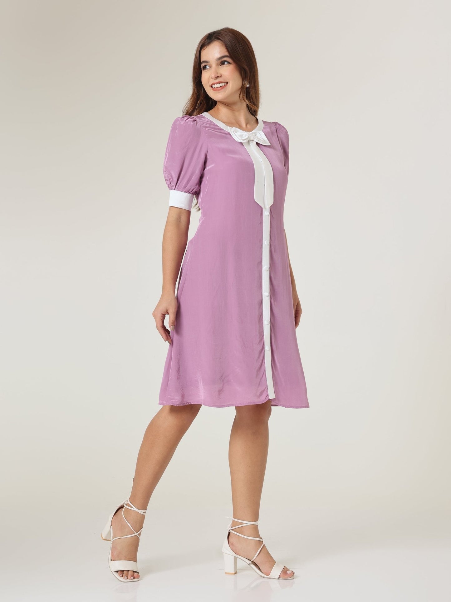 Lulu Contrast Bow A - Line Dress - Missova