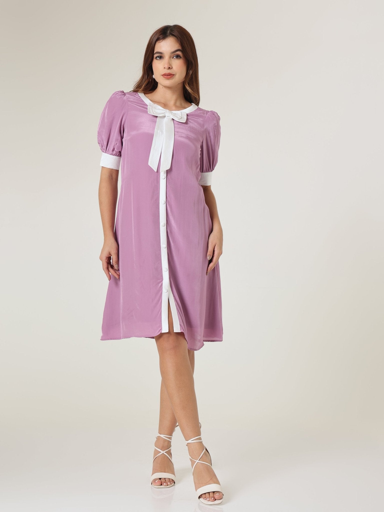 Lulu Contrast Bow A - Line Dress - Missova