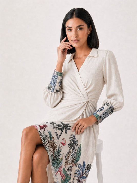 Oasis Relaxed Wrap Midi Dress - Missova