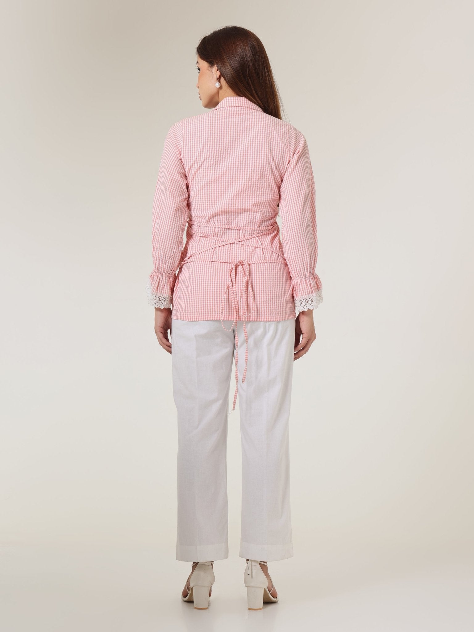 Pink Gingham Lace - Trim Shirt - Missova
