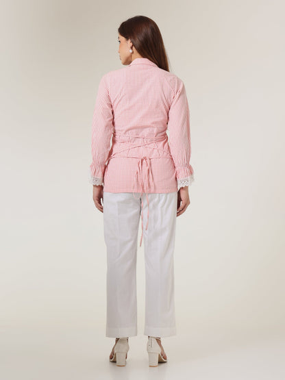 Pink Gingham Straight - Leg Trousers - Missova