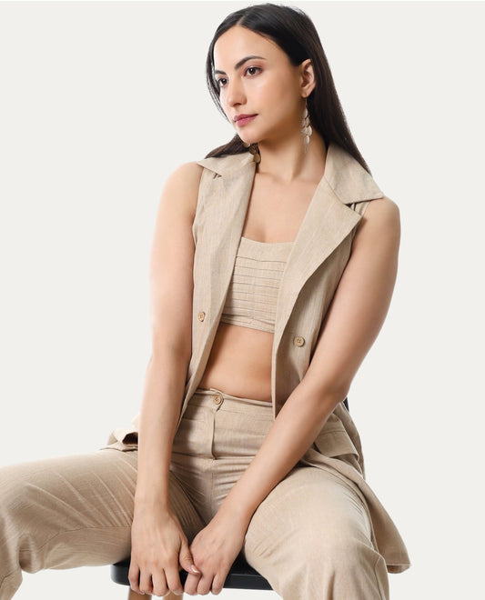 Urban Oat Sleeveless Blazer & Crop Top Set - Missova