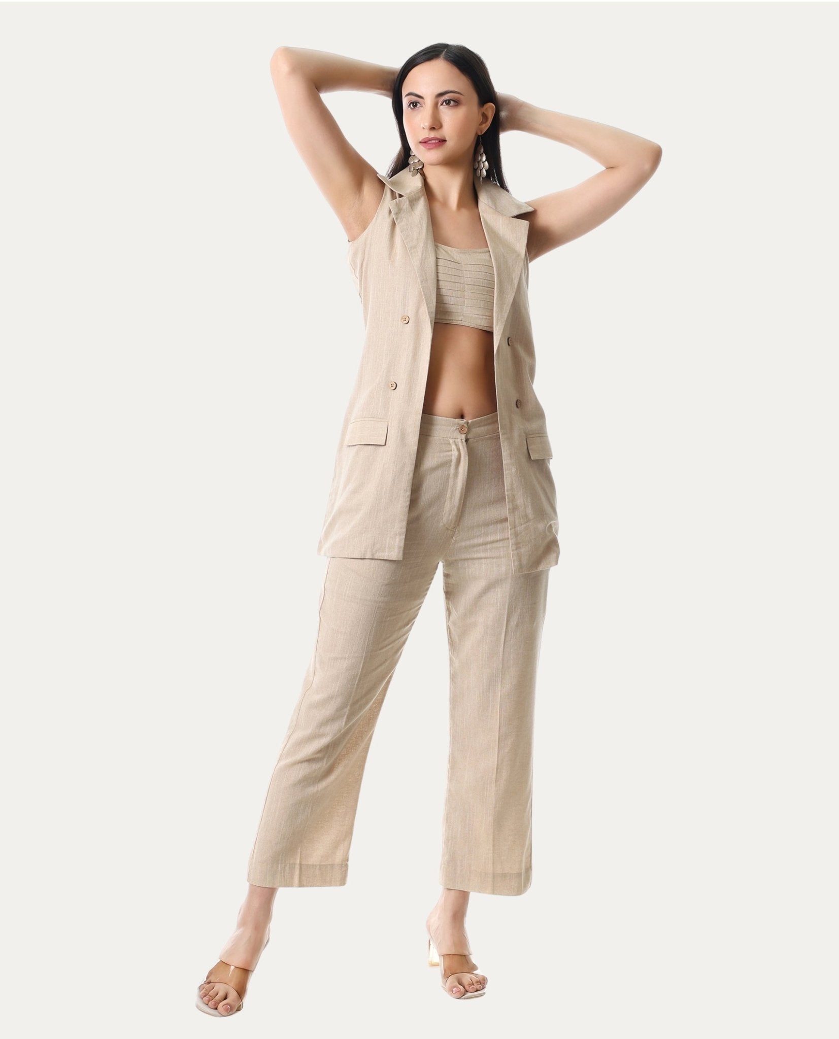 Urban Oat Sleeveless Blazer & Crop Top Set - Missova